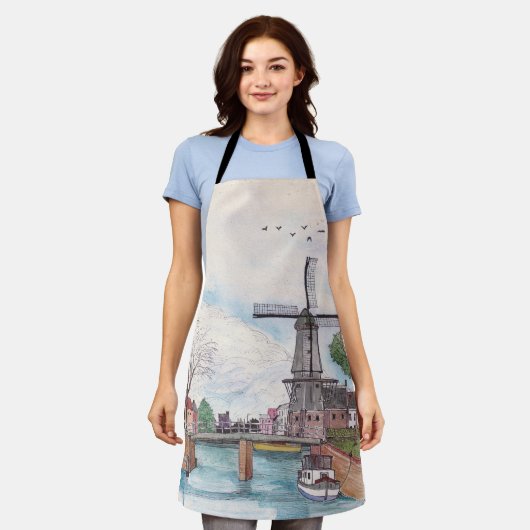 Windmill De Adriaan Haarlem Netherlands Waterverf Schort (Gedragen)