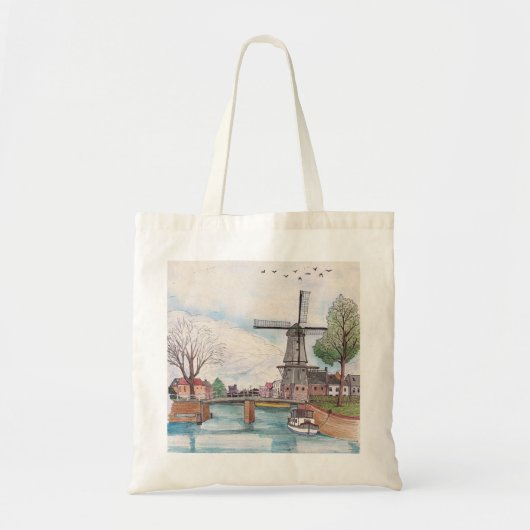 Windmill De Adriaan Haarlem Netherlands Waterverf Tote Bag (Voorkant)