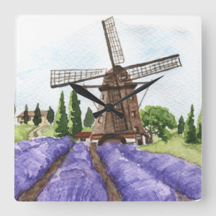 Windmill- en lavendervelden van het Franse decor Vierkante Klok