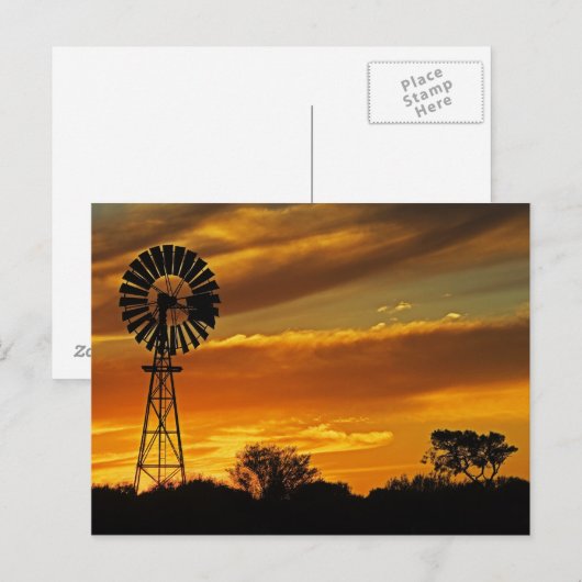 Windmill en Sunset, William Creek, Oodnadatta Briefkaart (Voorkant / Achterkant)