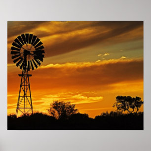 Windmill en Sunset, William Creek, Oodnadatta Poster