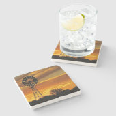 Windmill en Sunset, William Creek, Oodnadatta Stenen Onderzetter (Zijkant)