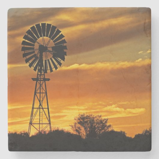 Windmill en Sunset, William Creek, Oodnadatta Stenen Onderzetter (Voorkant)