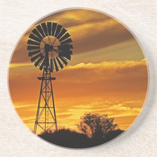 Windmill en Sunset, William Creek, Oodnadatta Zandsteen Onderzetter (Voorkant)
