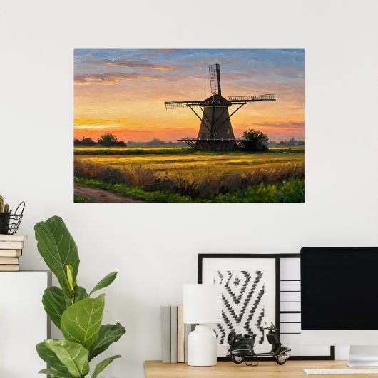 Windmill In The Countryside Poster (Thuiskantoor)