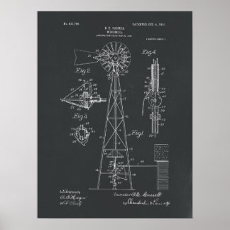 Windmill-patentafdrukken op karton poster