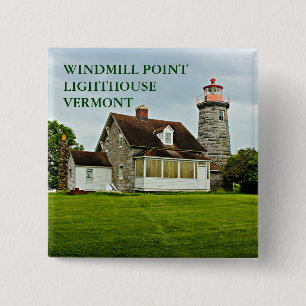 Windmill Point Lighthouse, Lake Champlain VT Speld Vierkante Button 5,1 Cm