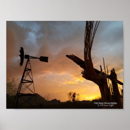 Windmill Saguaro Cactus Skeleton Arizona Sunset Poster