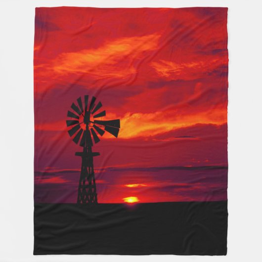 Windmill Sunset Fleece Deken (Voorkant)