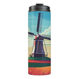 Windmill Tulip Field Netherlands Illustratie Thermosbeker