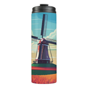 Windmill Tulip Field Netherlands Illustratie Thermosbeker