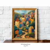 Windmill Village Folk Art Oil Painting Poster