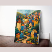 Windmill Village Folk Art Oil Painting Poster