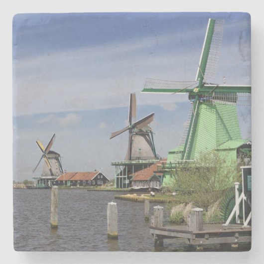 Windmill, Zaanse Schans, Holland, Nederland 2 Stenen Onderzetter (Voorkant)
