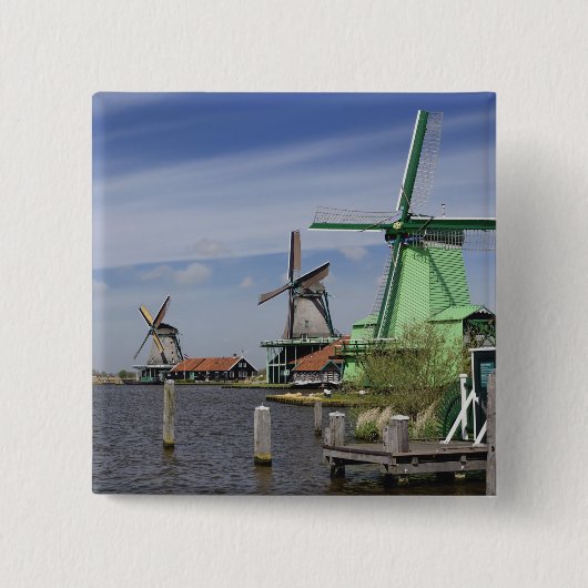 Windmill, Zaanse Schans, Holland, Nederland 2 Vierkante Button 5,1 Cm (Voorkant)