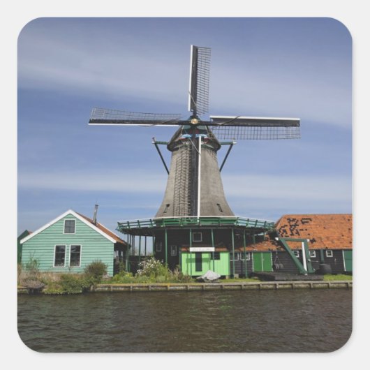 Windmill, Zaanse Schans, Nederland 3 Vierkante Sticker (Voorkant)