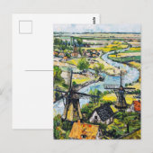 Windmills and Church by River Fantasy Painting Briefkaart (Voorkant / Achterkant)