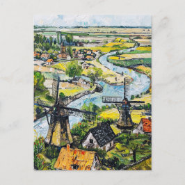 Windmills and Church by River Fantasy Painting Briefkaart