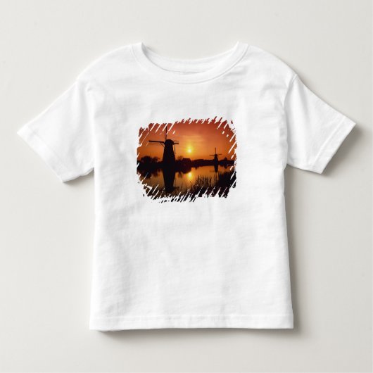 Windmills bij zonsondergang, Kinderdijk, Nederland Kinder Shirts (Voorkant)