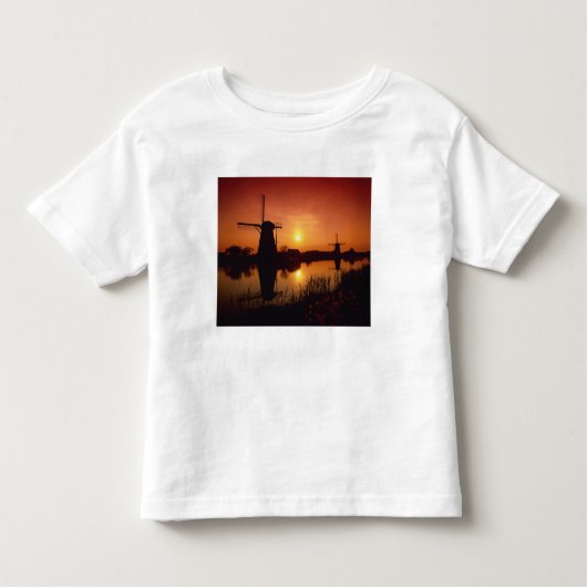 Windmills bij zonsondergang, Kinderdijk, Nederland Kinder Shirts (Voorkant)