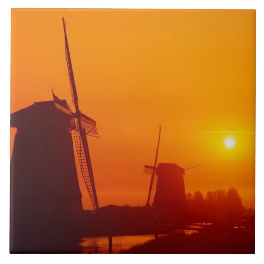 Windmills bij zonsondergang, Schermerhorn, Nederla Tegeltje (Voorkant)