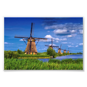 Windmills in Kinderdijk, Holland, Nederland Foto Afdruk