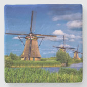 Windmills in Kinderdijk, Holland, Nederland Stenen Onderzetter (Voorkant)