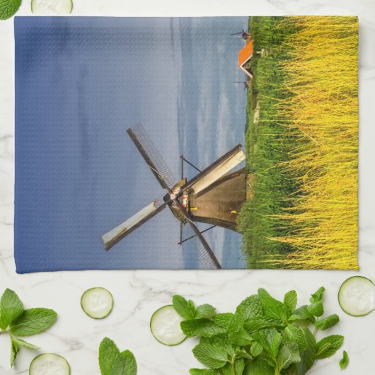 Windmills in Kinderdijk, Holland, Nederland Theedoek (Gevouwen)