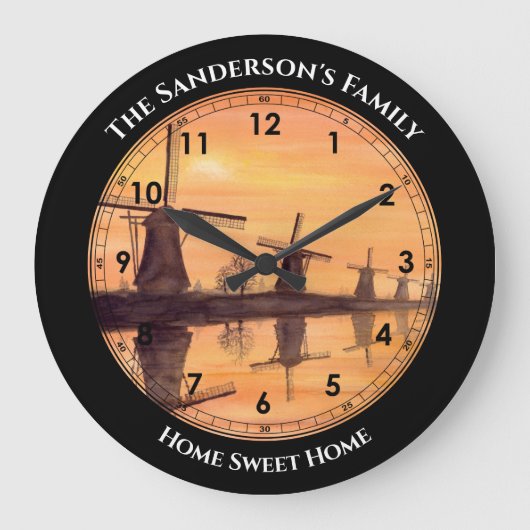 Windmills Sunset Kinderdijk - Waterverf verf  Grote Klok (Voorkant)