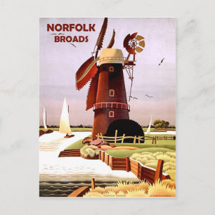 Windmolen aan de kust van Norfolk Broads, vintage- Briefkaart