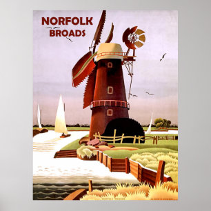 Windmolen aan de kust van Norfolk Broads, vintage- Poster