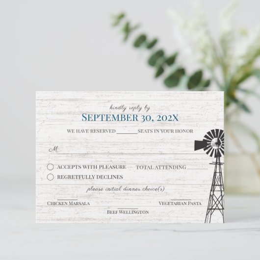 Windmolen Barn Wedding Reply Invitation Kaart (Staand voorkant)