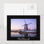 Windmolen bij koude zonsopgang, Holland zwart brie Briefkaart (Voorkant / Achterkant)