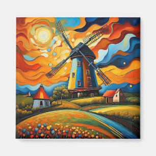 Windmolen bij zonsondergang 10 magneet