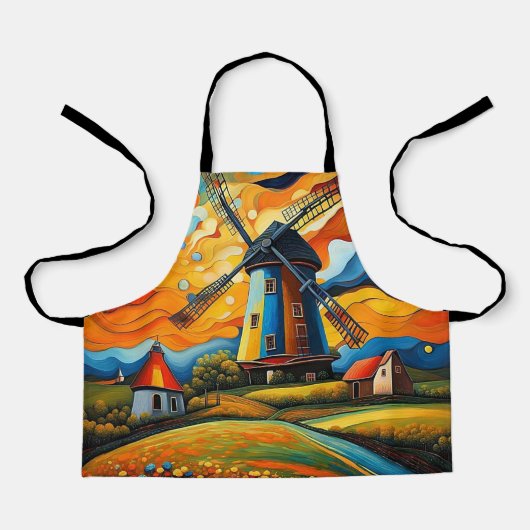 Windmolen bij zonsondergang 10 schort (Voorkant)