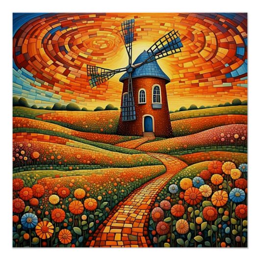 Windmolen bij zonsondergang 1 perfect poster (Voorkant)