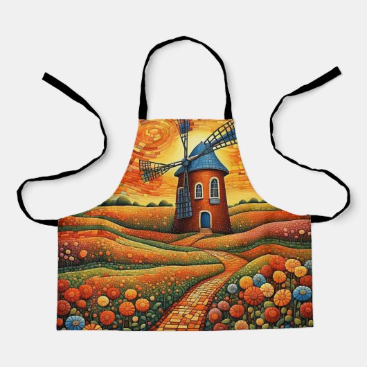 Windmolen bij zonsondergang 1 schort (Voorkant)