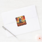 Windmolen bij zonsondergang 3 vierkante sticker (Envelop)