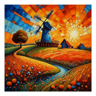Windmolen bij zonsondergang 5 perfect poster