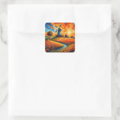 Windmolen bij zonsondergang 5 vierkante sticker (Tas)