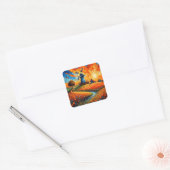 Windmolen bij zonsondergang 5 vierkante sticker (Envelop)