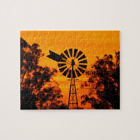 Windmolen bij zonsondergang, Australië Legpuzzel (Horizontaal)