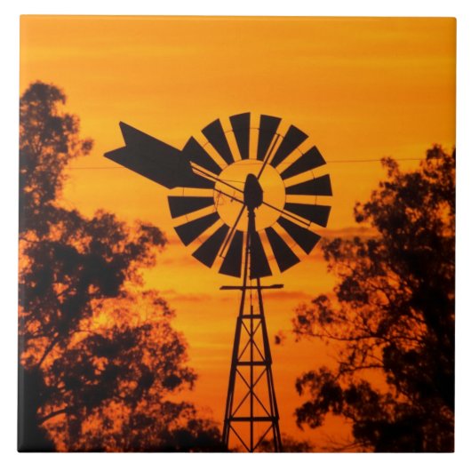 Windmolen bij zonsondergang, Australië Tegeltje (Voorkant)