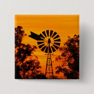 Windmolen bij zonsondergang, Australië Vierkante Button 5,1 Cm
