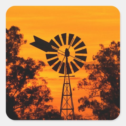 Windmolen bij zonsondergang, Australië Vierkante Sticker (Voorkant)