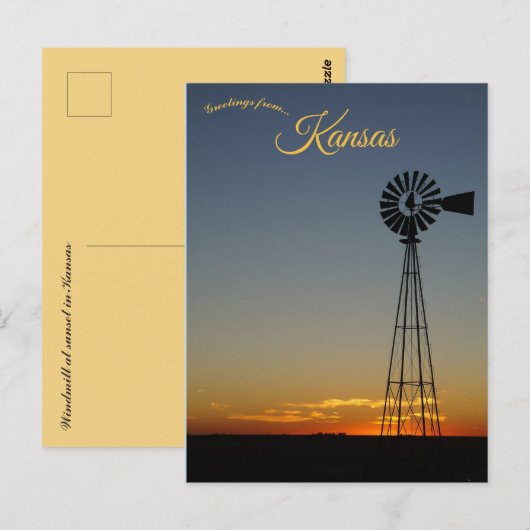 Windmolen bij zonsondergang in Kansas Briefkaart (Voorkant / Achterkant)