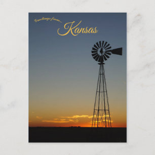 Windmolen bij zonsondergang in Kansas Briefkaart