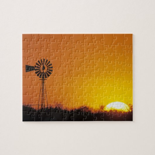 Windmolen bij zonsondergang, Sinton, Texas, USA Legpuzzel (Horizontaal)