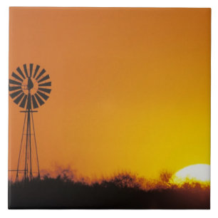 Windmolen bij zonsondergang, Sinton, Texas, USA Tegeltje