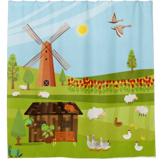 Windmolen Douchegordijn (Voorkant)